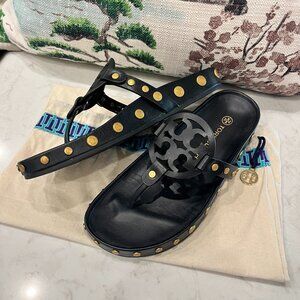 Tory Burch  Studded Black and Gold Flip Flop
